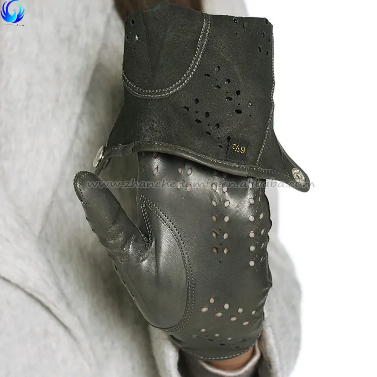 2016 fashion ladies full finger unlined warm grey sheepskin leather driving gloves