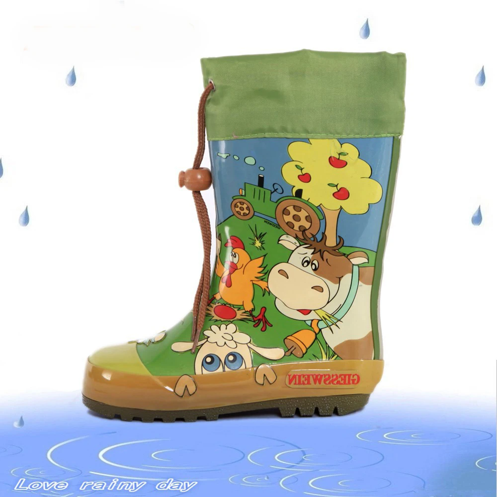 
2018 милые резиновые сапоги с принтом цыпленка с манжетами, детские резиновые сапоги с коровьим принтом, детские резиновые сапоги 