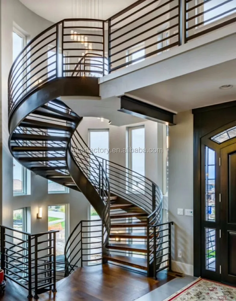 modern steel staircase Indoor curved fabricated steel stairs Indoor curved Prefabricated Steel Wood Staircase TS-471