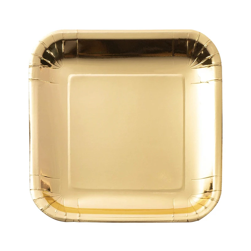 Wholesale New Hot Sell Disposable 250gsm  9 inch Square Gold Foil Paper Plates