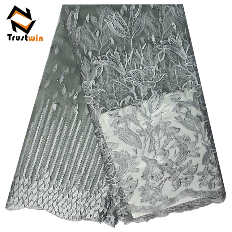 African style french net lace tulle bead fabric for wedding dress
