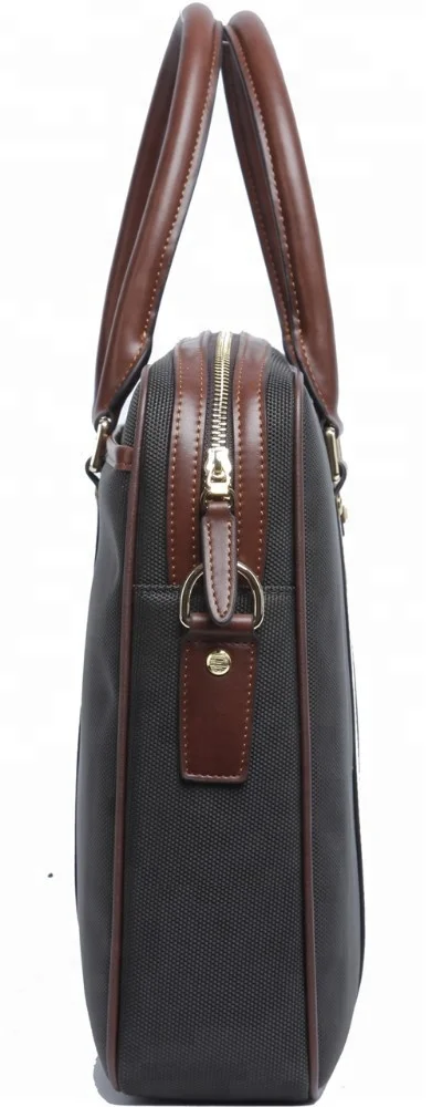 Fashion elegant durable leather nylon computer laptop mens briefcase bag (114-09501)