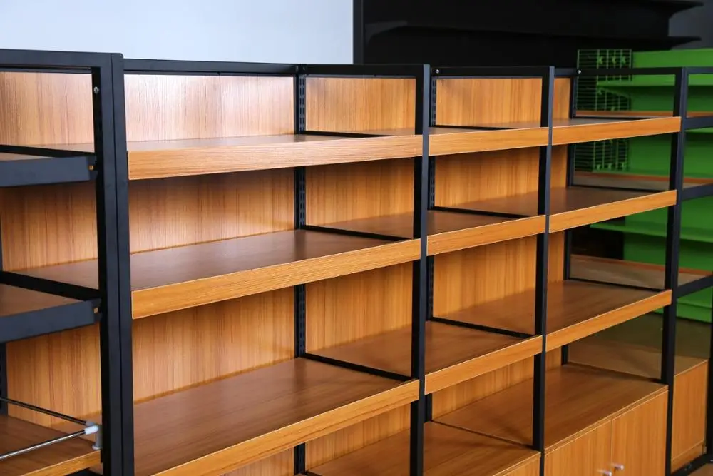 Adjustable Store Gondola Wooden Style Supermarket Shelves