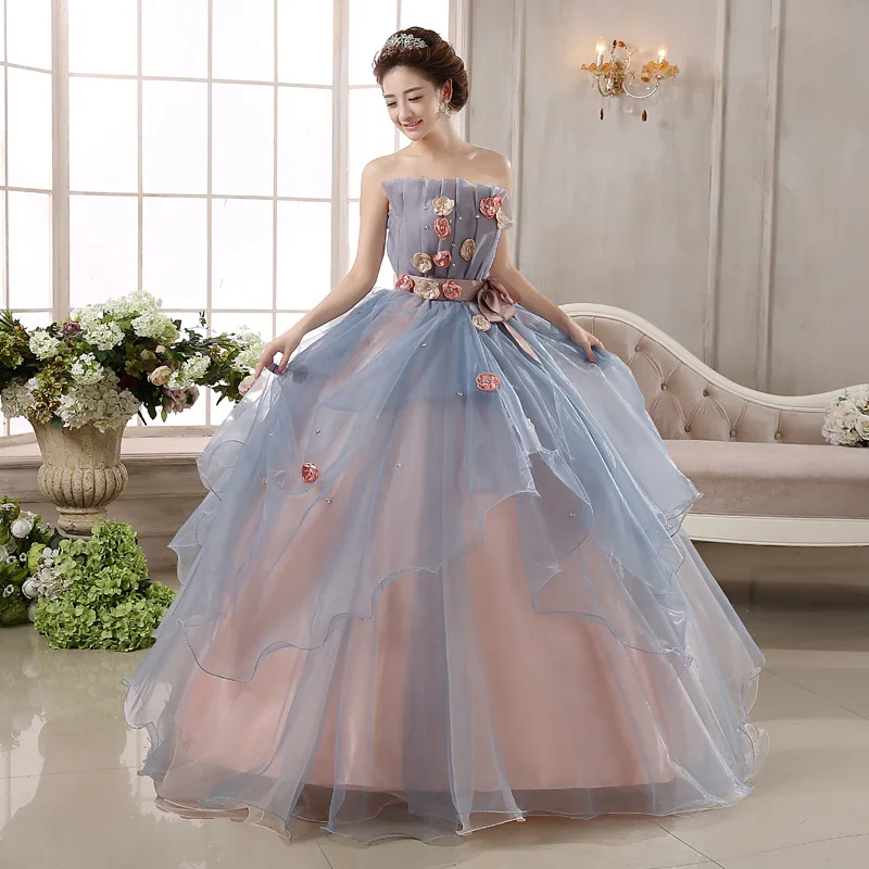 Luxury Handmade Light Gray Flowers Wedding Dress Latest Mariage Ball Gowns Colored Wedding Gowns