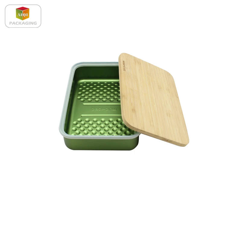 
Aluminum sandwich lunch box with bamboo lid food box 