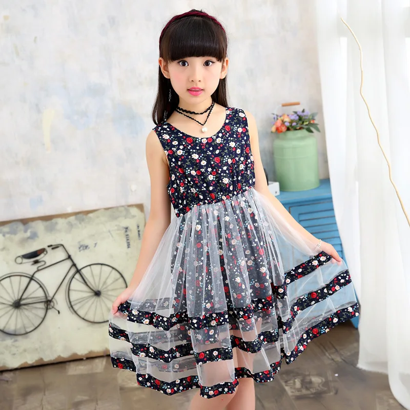 Newest 2018 sweet beautiful girls 120-160cm summer skirt Princess floral dress clothing