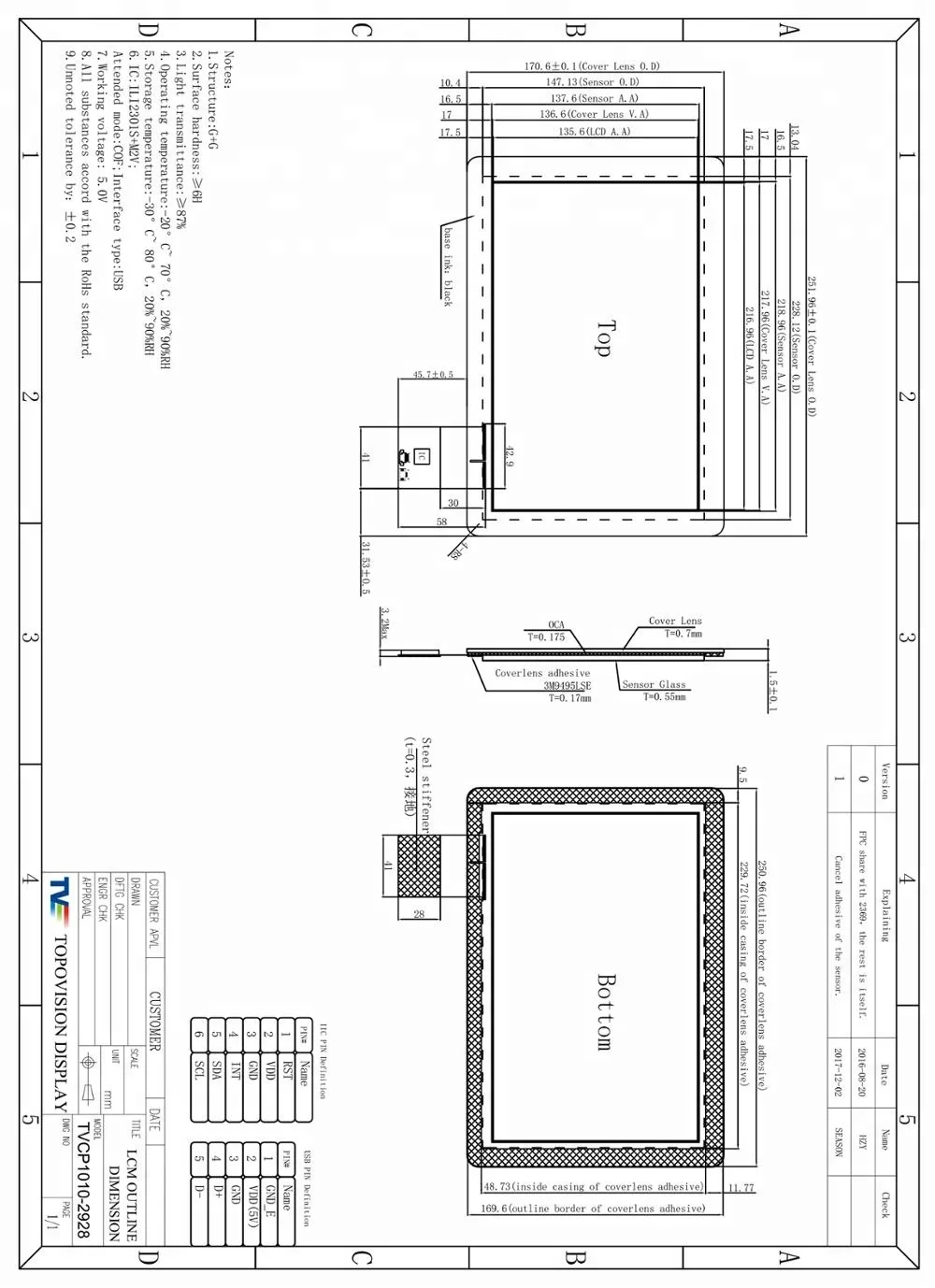 Емкостный сенсорный USB/I2C промышленного класса G + G 10 дюймов