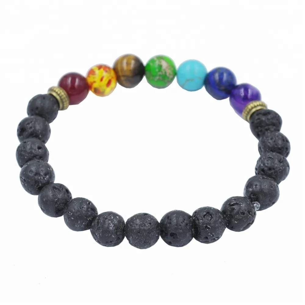 Wholesale Antique Natural Lava Rock Yoga Diffuser  7 Chakra 8mm Bead Bracelet Unisex