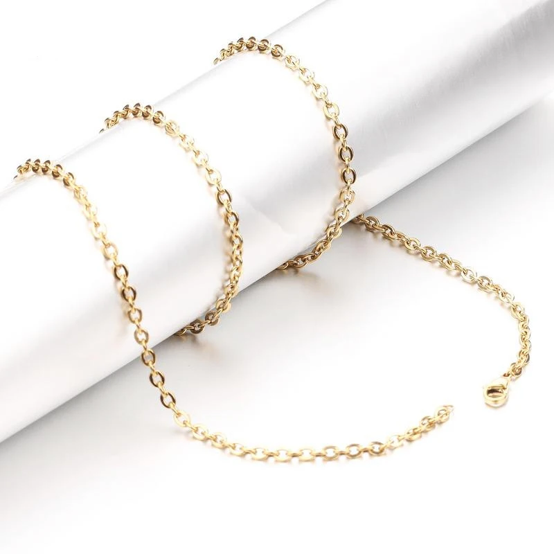 Width 2mm/1mm Cut Rolo Link Chain Rose Gold/Gold/Steel Color Stainless Steel Chains Necklaces For Women/Men Accessories