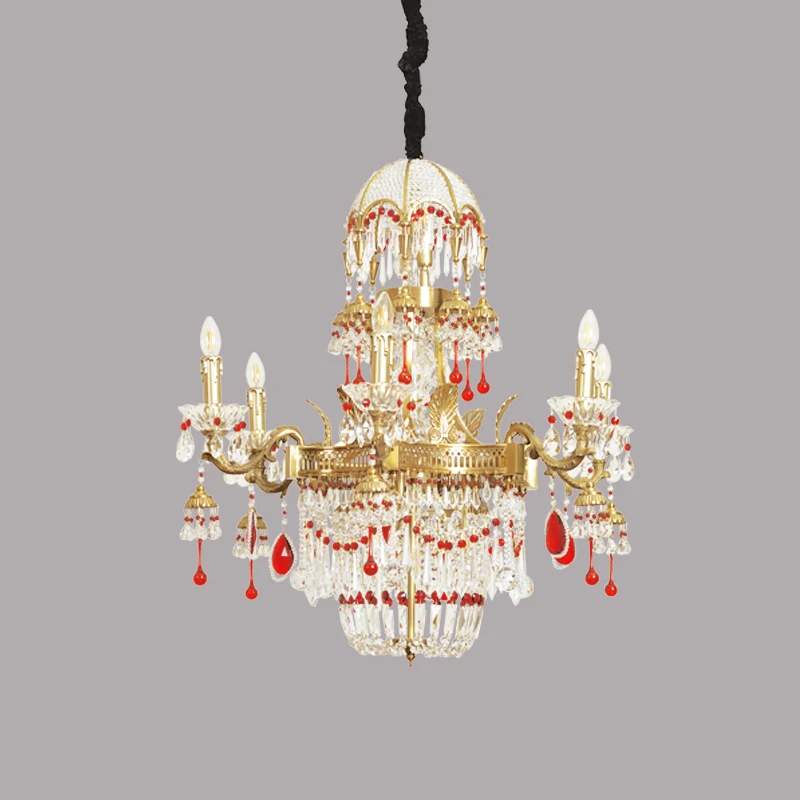 Роскошные итальянские французские красные латунные хрустальные люстры освещение Хрустальная потолочная лампа с античным дизайном проектный светильник настенный