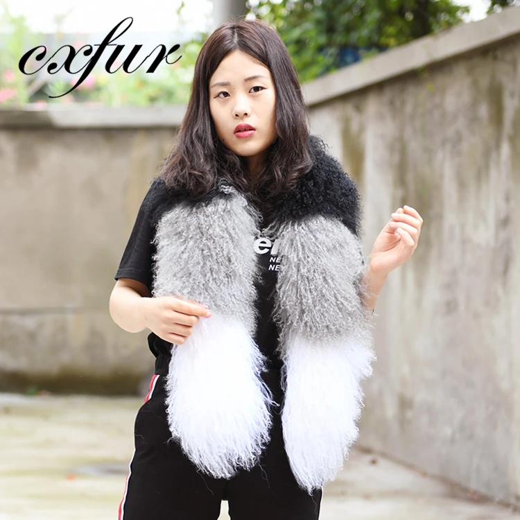 CX-S-134D Professional Design Mongolian Tibet Lamb Fur Lady Winter Scarf