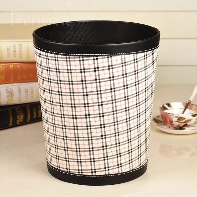 Wholesale Round Household Open Top Leather Paper Dust Garbage Trash Waste Bin