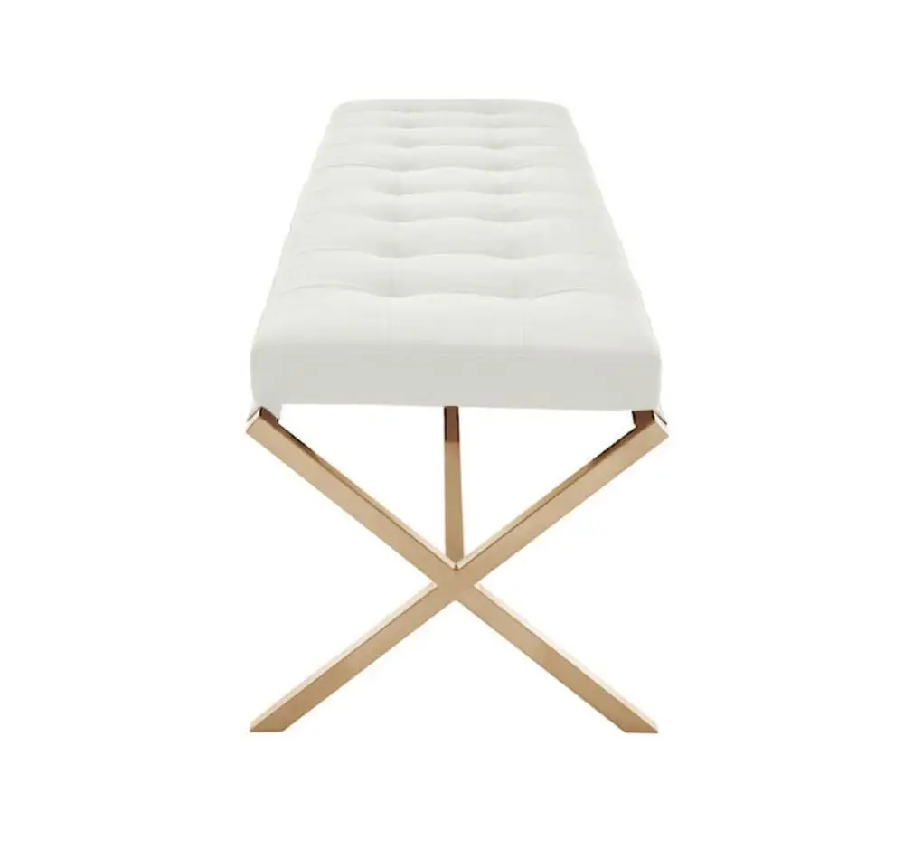 3 seater Gold steel frame leather bench  / Leather stool