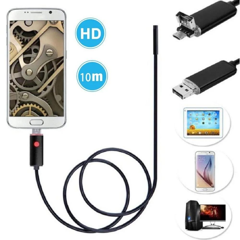 2в1 эндоскоп Инспекционная камера для телефонов ПК android USB Micro USB hd камера 5 м кабель 1/9CMOS Бороскоп