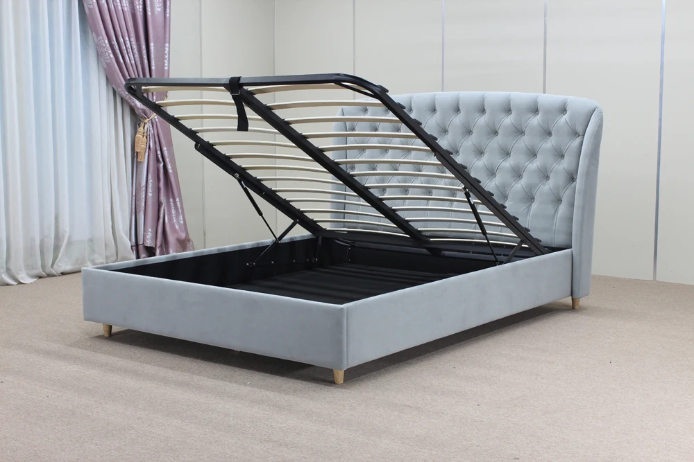 Upholstered Solid Wood Bed Frames King Storage Double Bed Frame