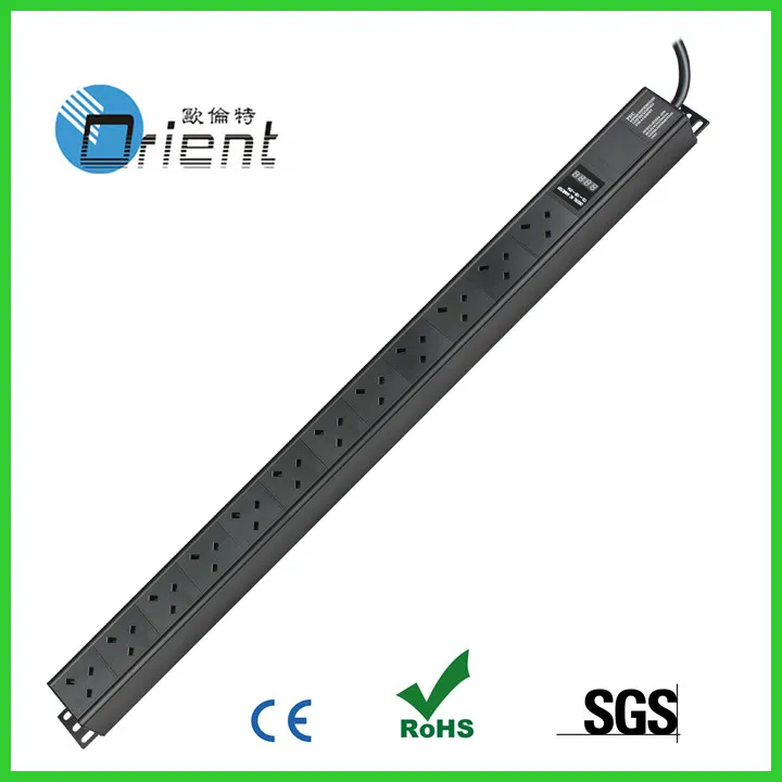 UK pdu 45 degree 12 sockets with current and voltage display