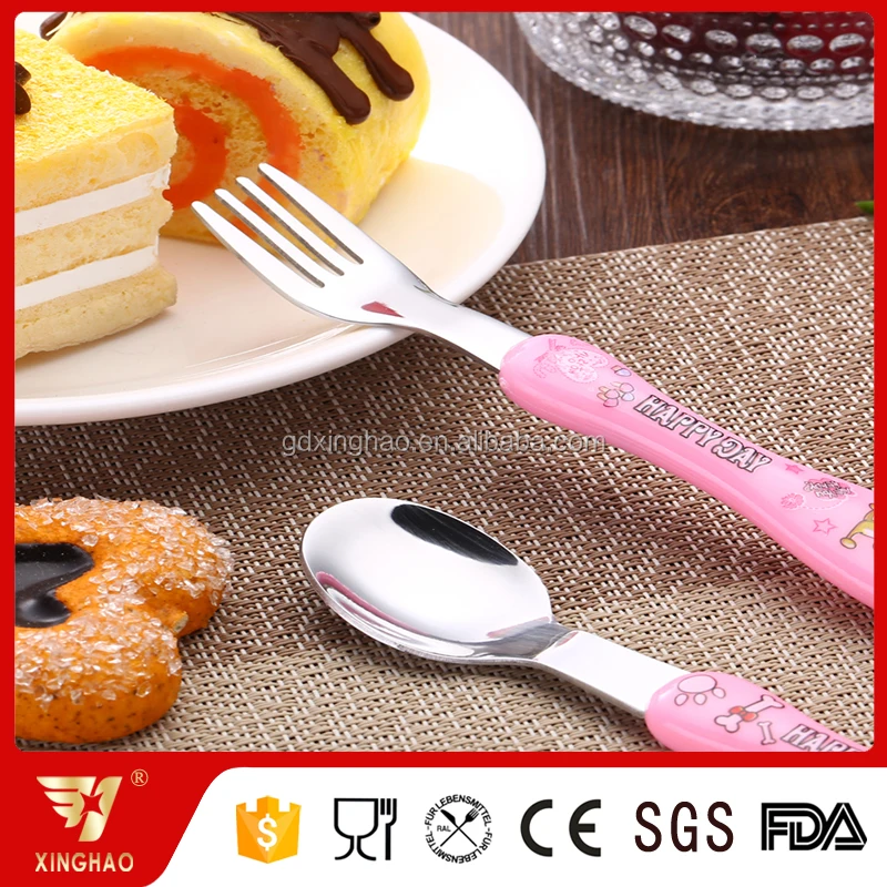 Colorful Plastic Handle Cartoon Children Kids Baby School Picnic Hiking Dessert Dinner MINI Forks Spoons