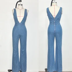 Lightweight Denim Jumpsuit Breathable Plain Dyed Softener New Fashion Customized Overall Oversized Design Woman Skinny Plus Size
