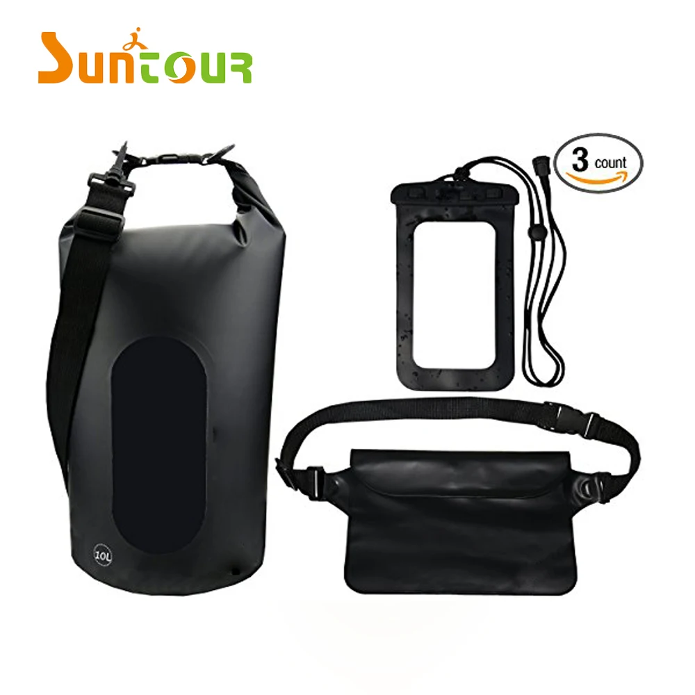 Hot sales 10L Waterproof Dry Bags Set Of 3 By Freegrace Dry Bag With Detachable Shoulder Strap Waist Pouch Phone Case