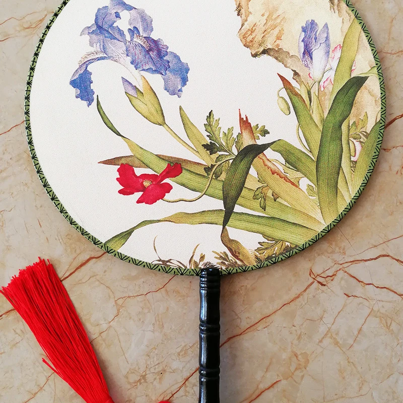 Custom Printing Chinese Silk Printed Wooden Handle Round Dance Hand Fan