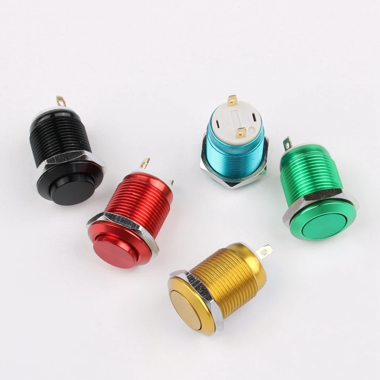 High head Aluminium alloy oxidation Momentary 2 Pin Terminals 1NO 12mm push button switch