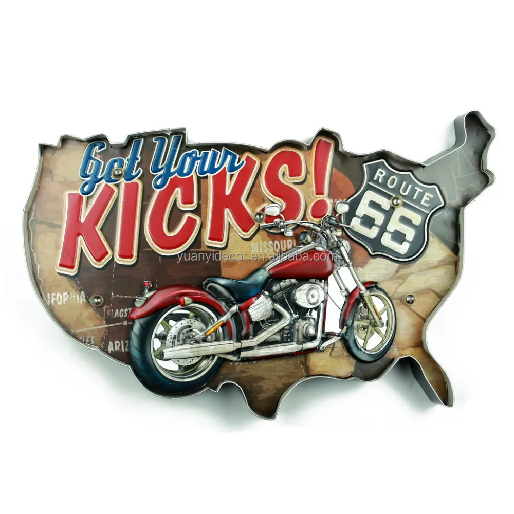 Vintage America Map Car Theme Light Sign for Bar