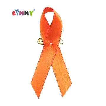 Orange Leukemia ADHD Skin Cancer Awareness Ribbon Bow with Safty Pin