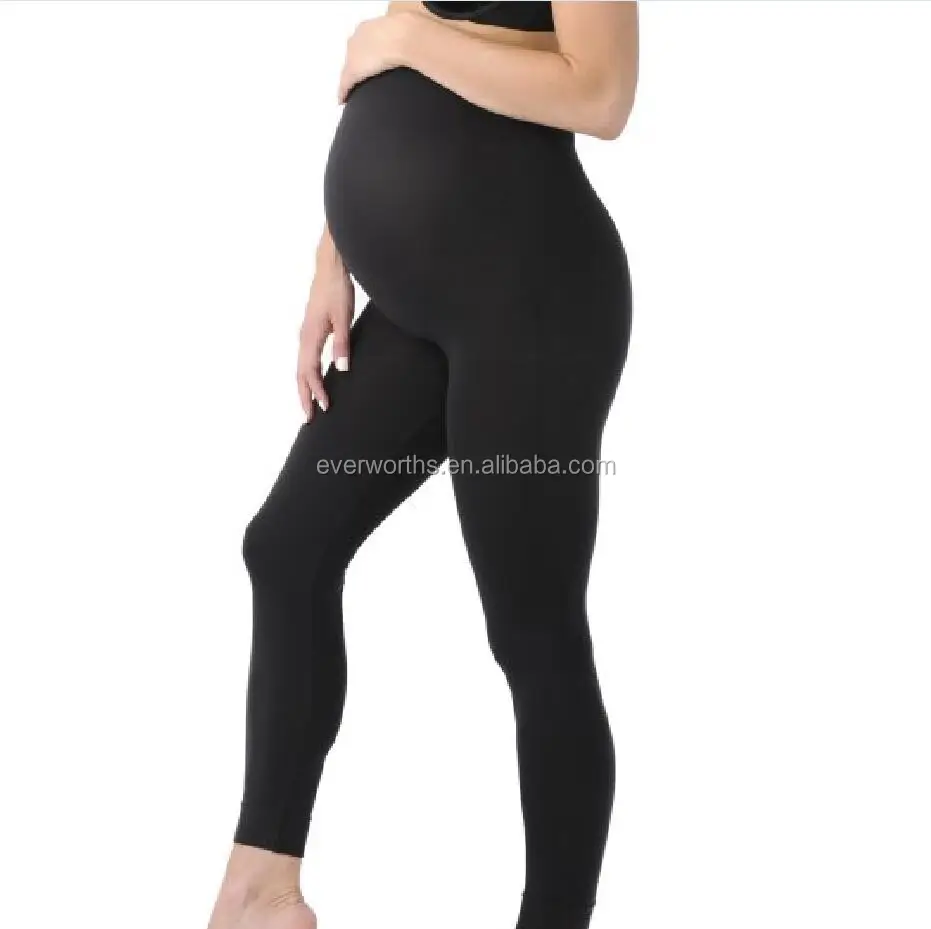 Plus size seamless maternity support leggings made of microfiber nylon spandex