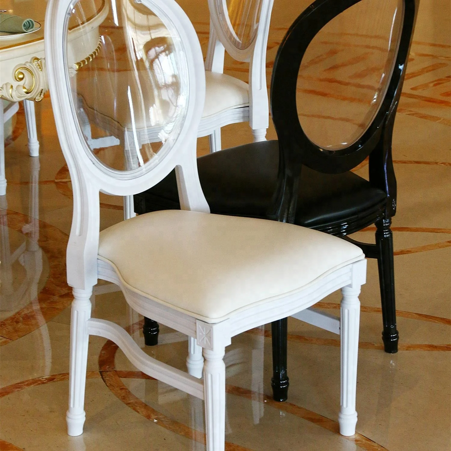white luxury resin stackable louis wedding banquet chair