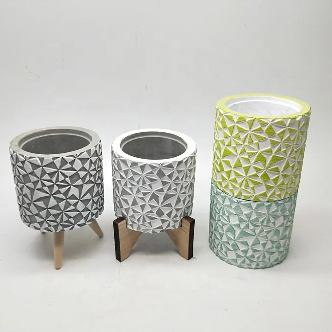 Ручная роспись искусственных суккулентов садовые растения цементные горшки с деревянной подставкой для украшения дома и сада