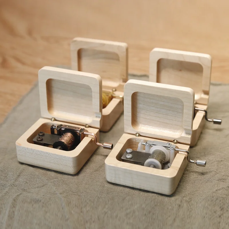 Carved logo wooden music box with custom song