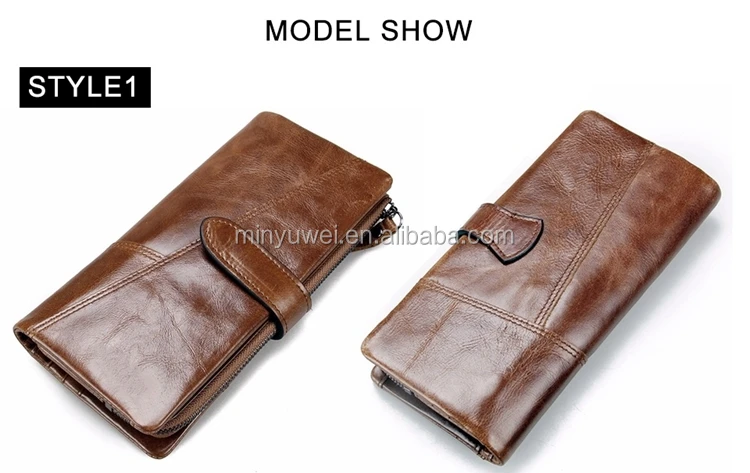 dark brown oil wax leather men security wallet with SD card holder