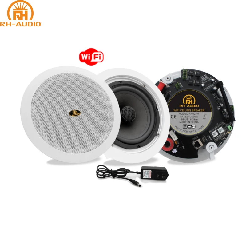 RH-AUDIO 6' Pair Wifi Flush Mount In-Ceiling Speaker With Wifi Receiver