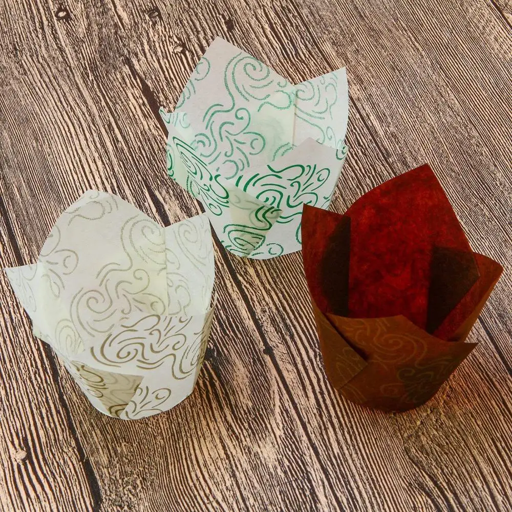 200pcs Stocked Feature Baking Paper Cup tulip cupcake Wrappers with swirl printing Tulip Cups Muffin Liners