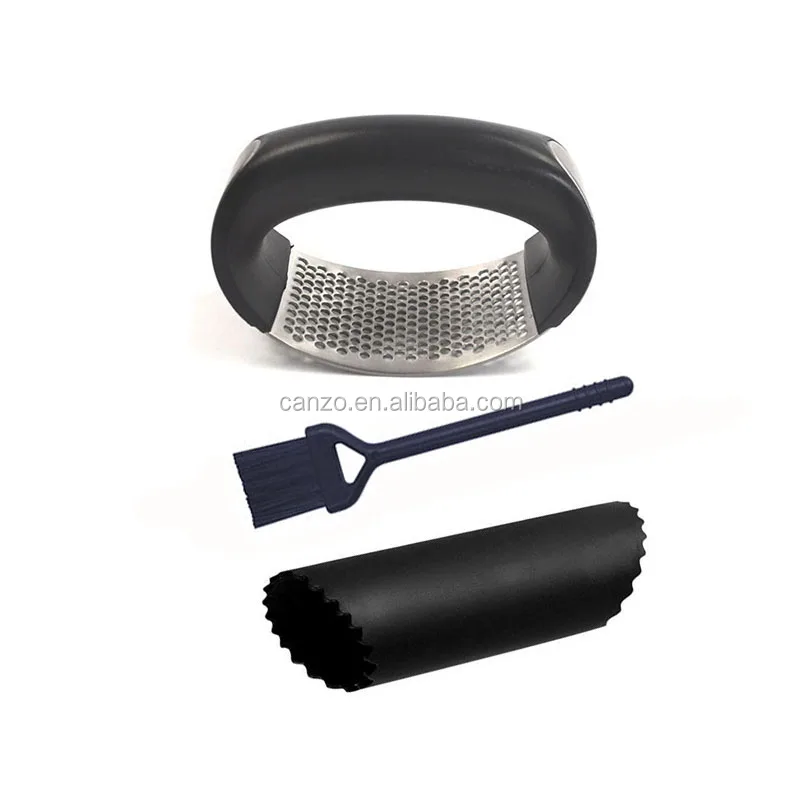 Лидер продаж дробилка для чеснока мельница с чистящей щеткой силиконовая трубка очиститель 18/8 пресс из нержавеющей стали