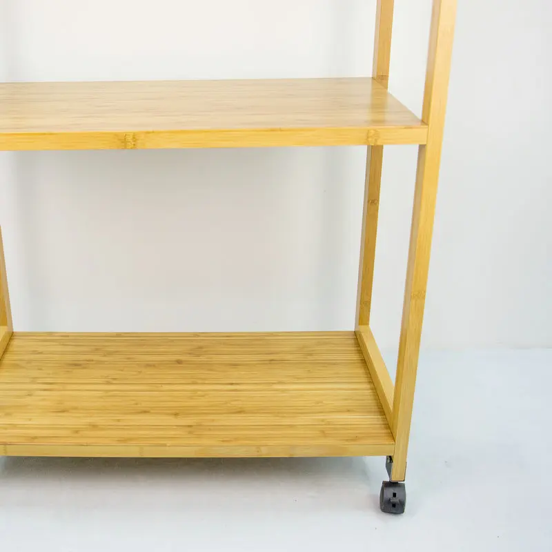 
BAMBKIN Bamboo 2-tier storage coat rack with shoe rack shelves clothes hanger standing with wheel 