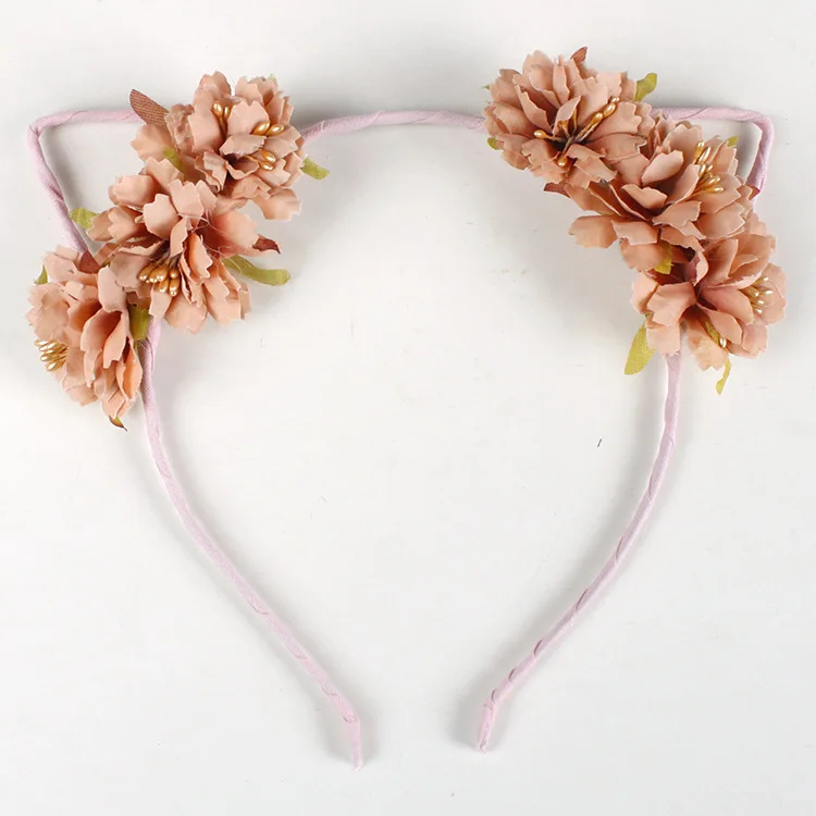 New Design Cute Hair Band Cat Ears pink Flower Headband For Girls