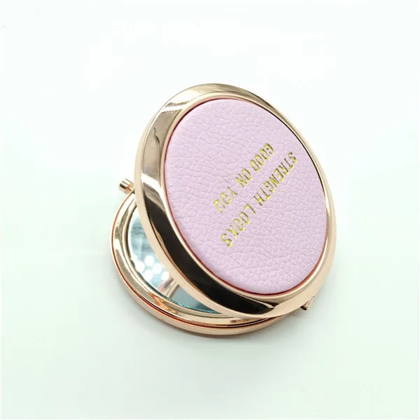 Высокое Качество Пользовательский логотип искусственная кожа розовое золото металлическое зеркало для макияжа