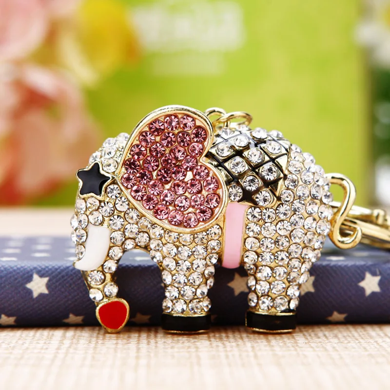 Various types of rhinestones elephant shape keychain thailand elephant keychain