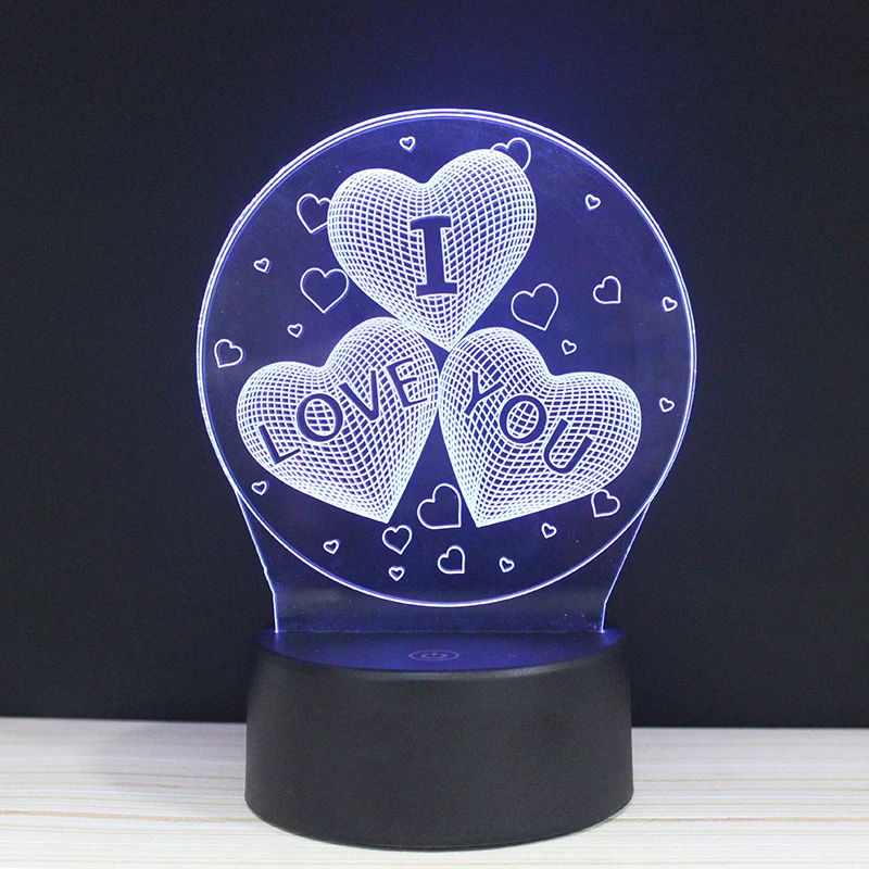 3D illusion lamp romantic sweet love heart night lamp touch sensor led light multi-colors changing  for room lighting wedding