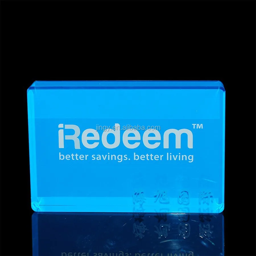 Custom laser cut engraved brand blue pmma plexiglass acrylic printing logo name sign plate paperweight acrylic logo block