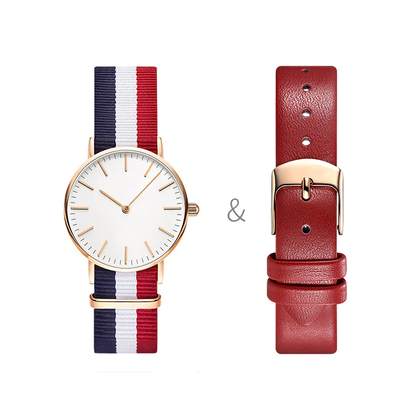 Hot selling DWW style japan movement pc21 quartz watch stainless steel back fashion unisex watch nylon watch