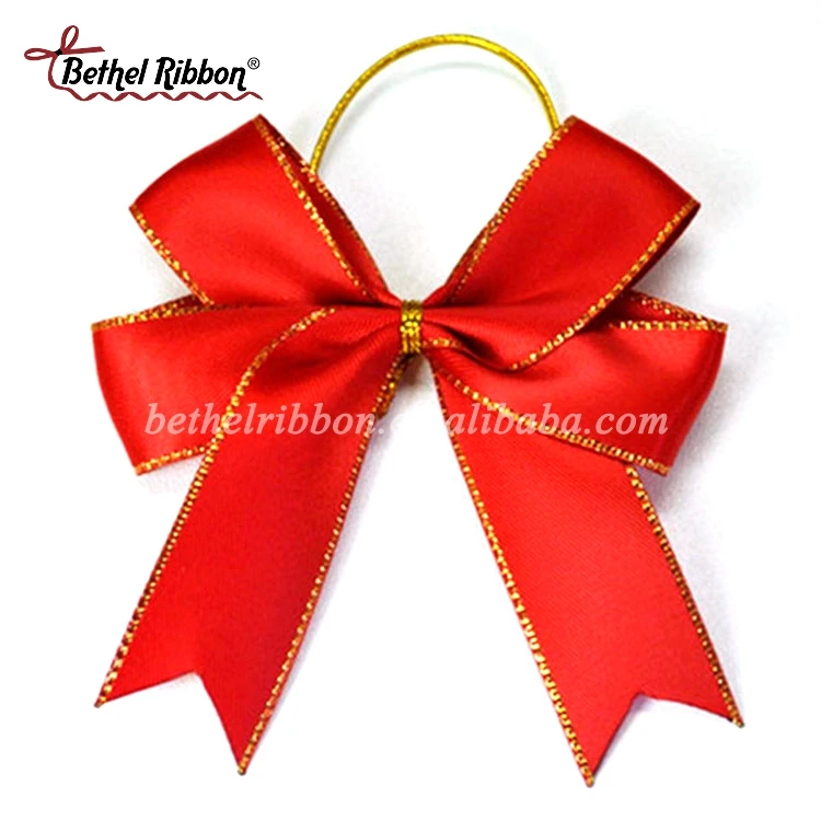 Custom decoration red ribbon bow with elastic loop