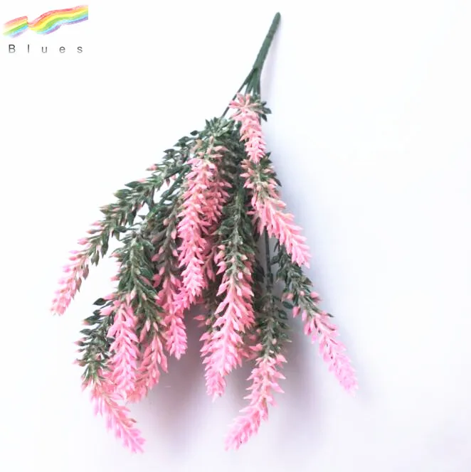 Plastic artificial lavender flower flocked bouquet decoration