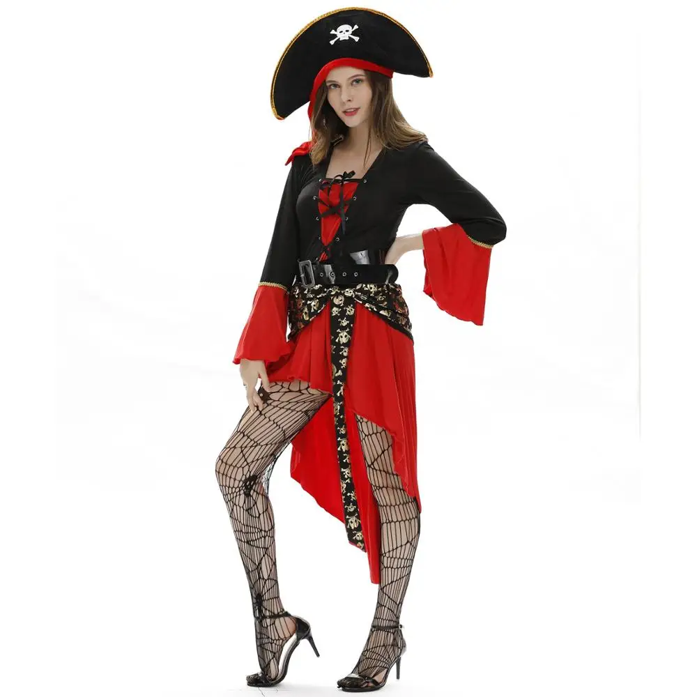 2019 new design hot selling sexy adult woman deep red dress costume halloween Pirates Costume halloween costume