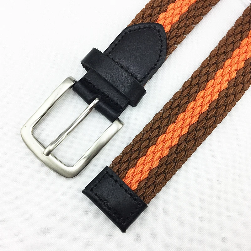 Muti Color Mens Braided Knitted Elastic Stretch Belt With Alloy Pin Buckle
