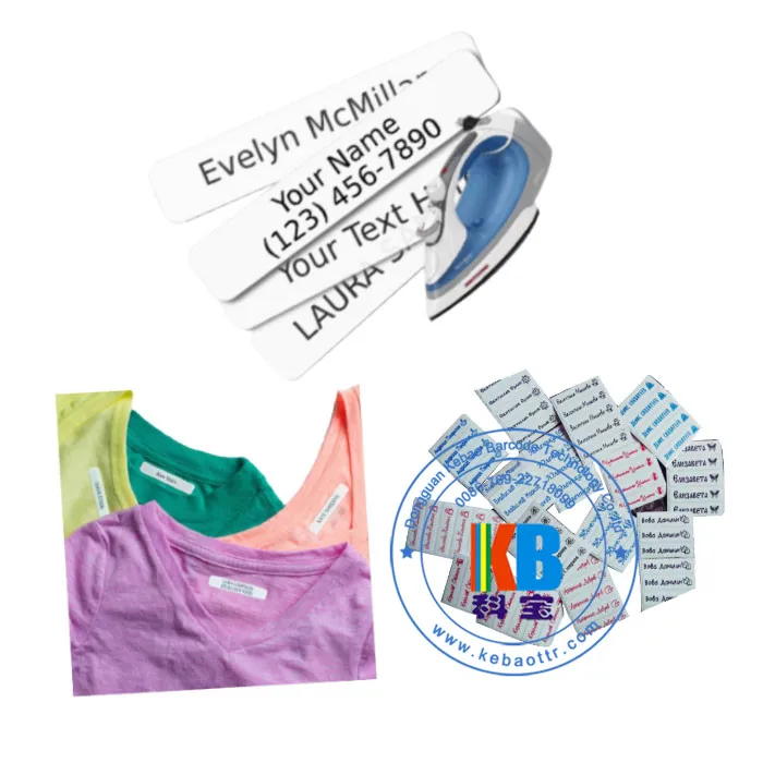 QR barcode Tag Printing Heat seal care label white iron on clothing name tag