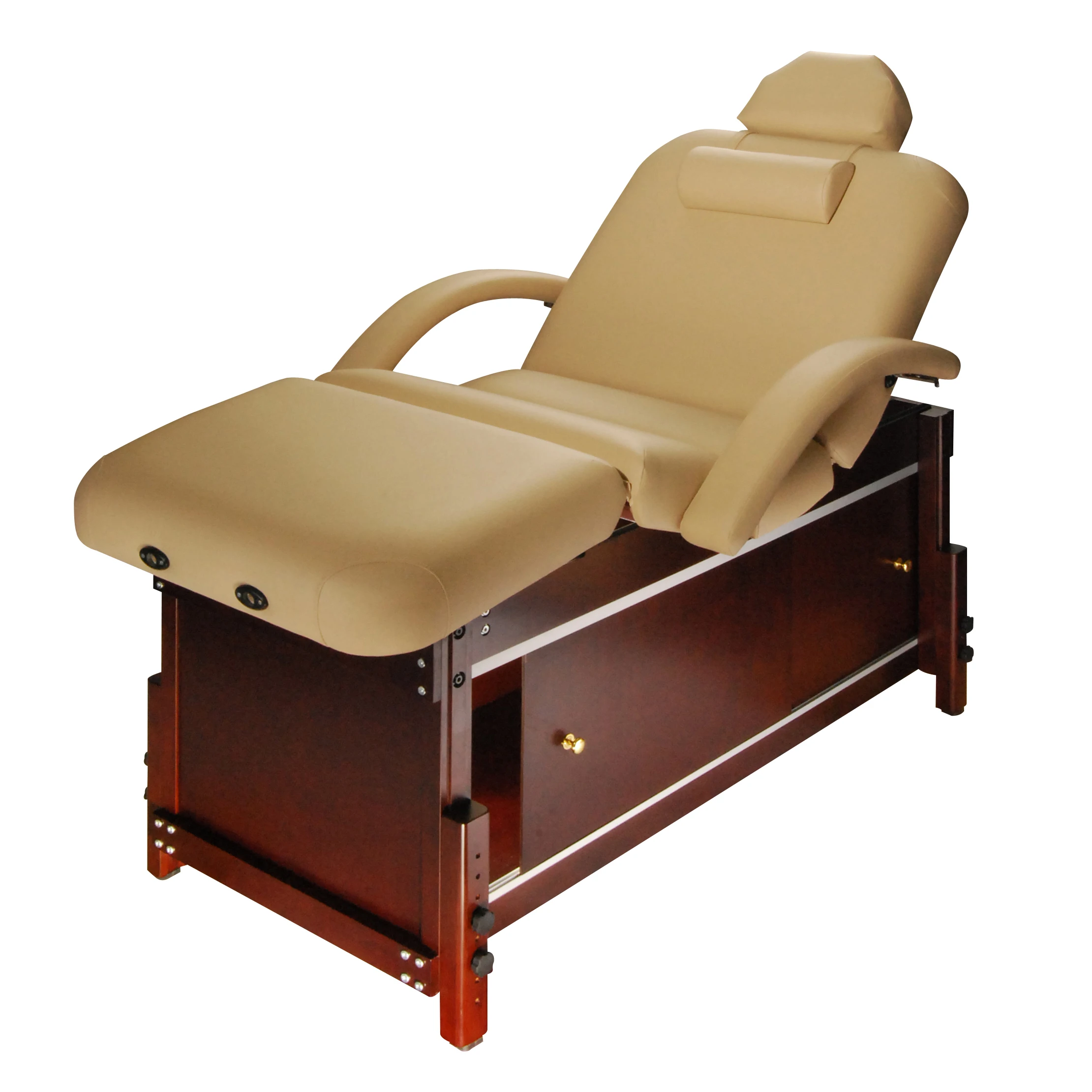 Mt Kaiser Deluxe Factory Custom OEM PU Leather Wooden Adjust Stationary Massage Table Spa Bed Tattoo Tables with Storage