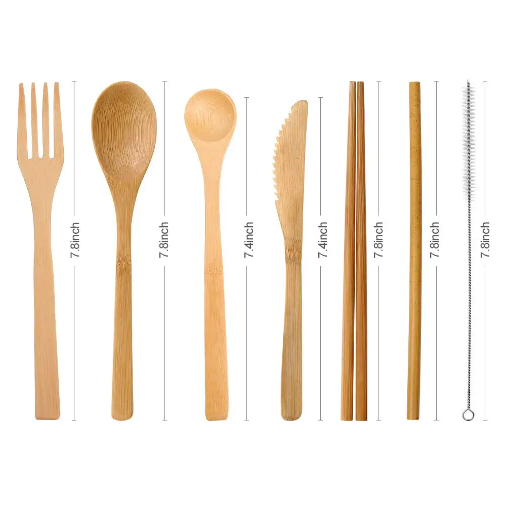 
Набор бамбуковых столовых приборов | Нож, вилка, ложка, многоразовые соломинки и палочки для еды | Набор многоразовых столовых приборов 
