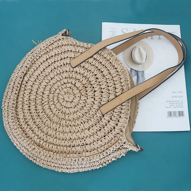 
 Ins new hot selling lady  tassels wrapping paper rope knitting soft recreational beach  straw woven bag  